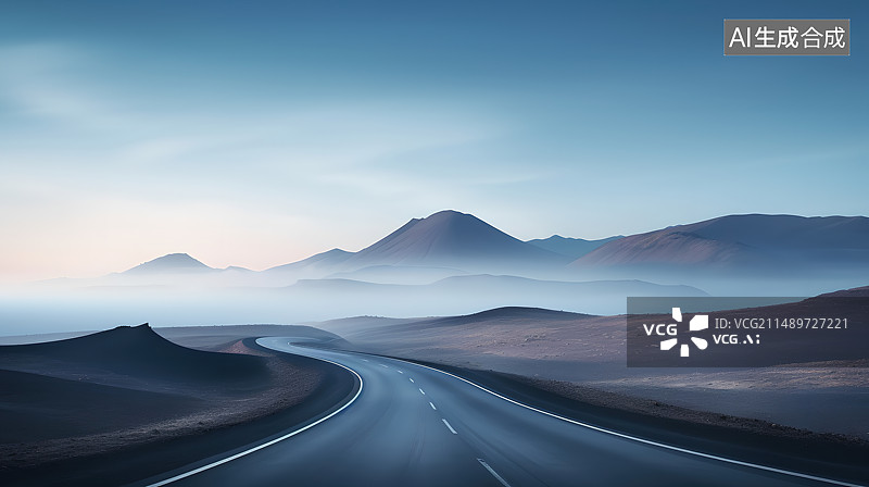 【AI数字艺术】日出 蜿蜒道路 汽车背景图图片素材