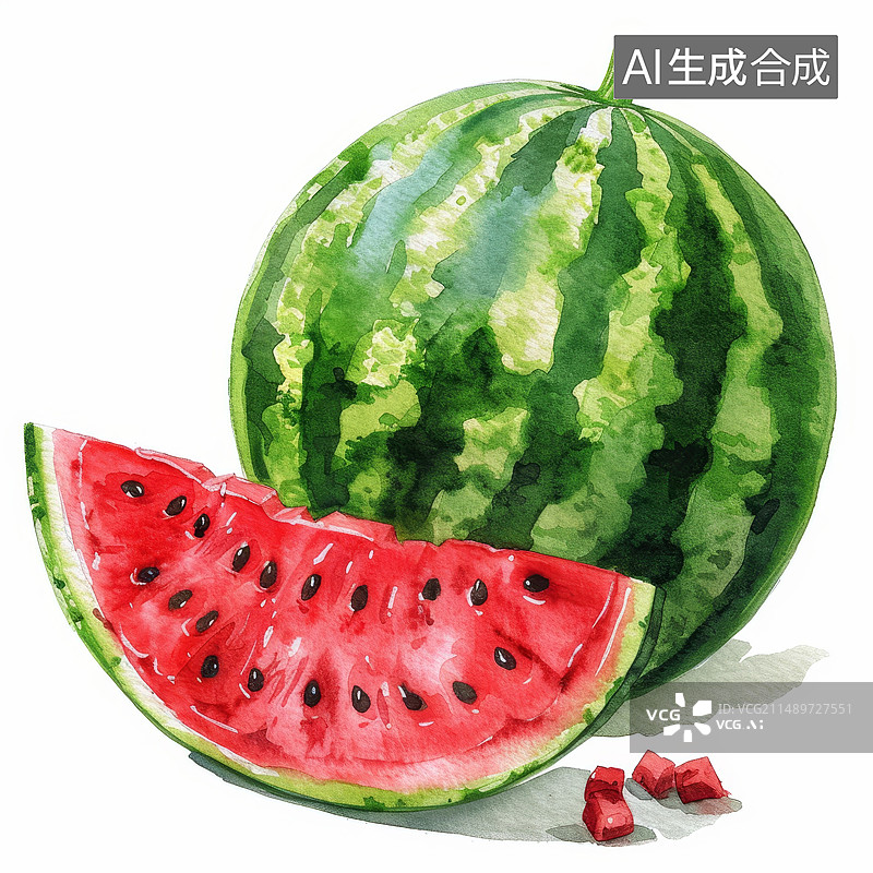 【AI数字艺术】纯色背景下切开的新鲜的西瓜图片素材