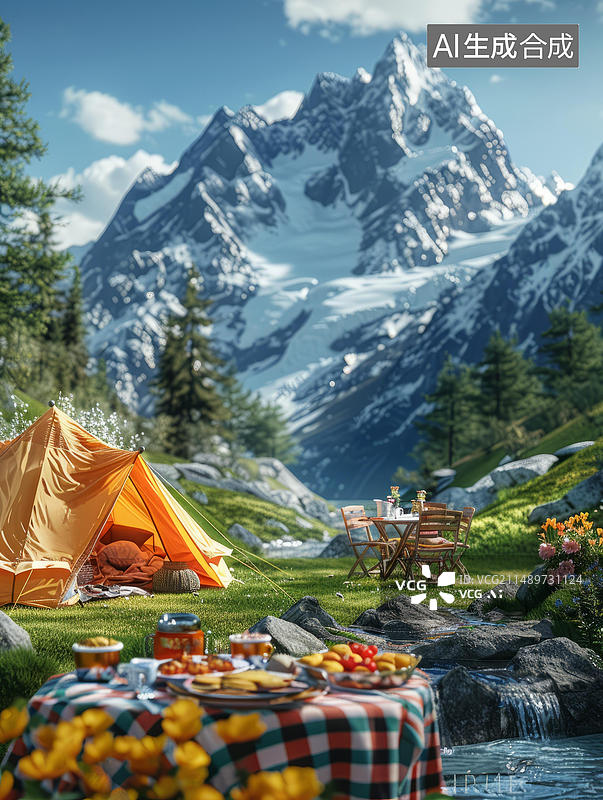 【AI数字艺术】在山野之中露营图片素材