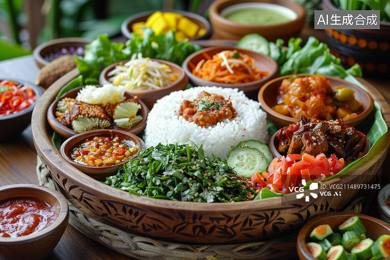 【AI数字艺术】印尼美食蕉叶饭图片素材