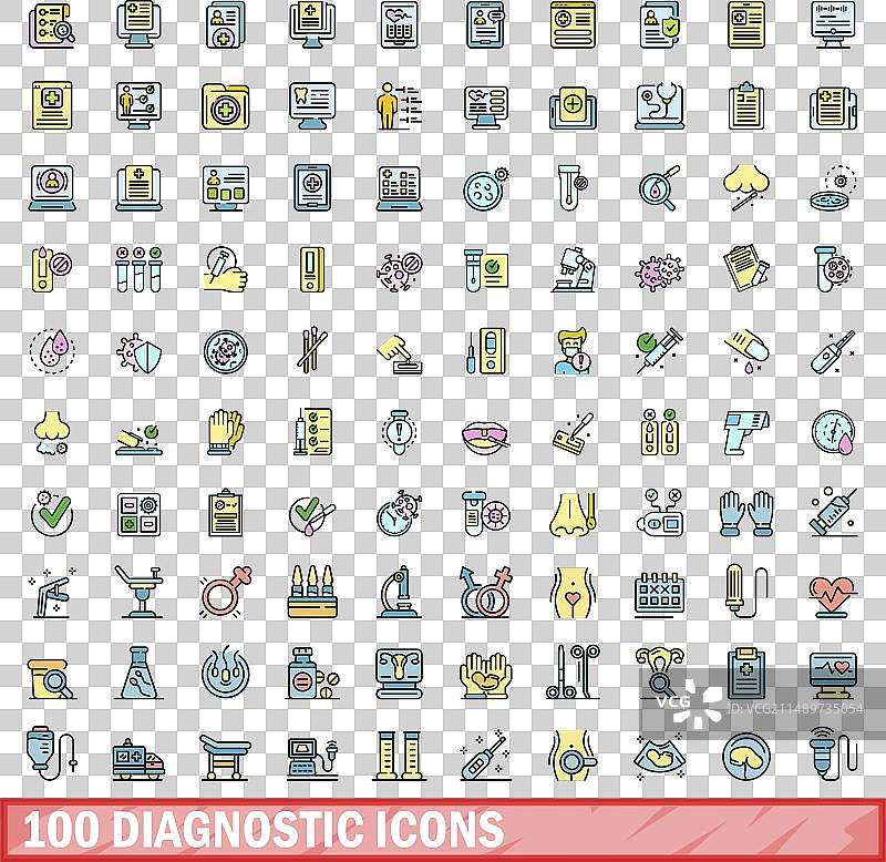100个诊断图标彩色线条样式图片素材