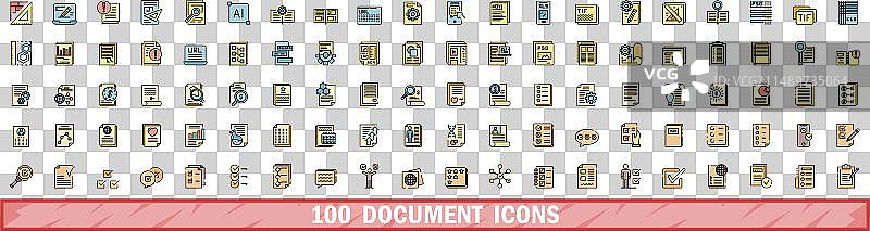 100个文档图标彩色线性合集图片素材
