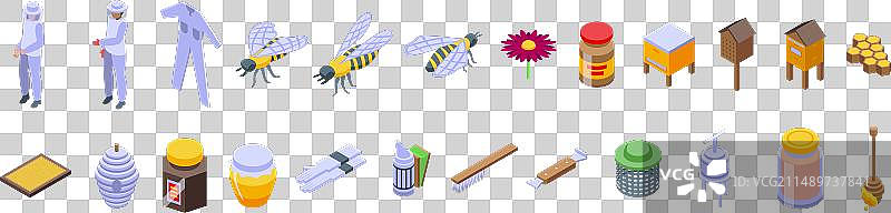 蜜蜂养殖业务等距图标集图片素材