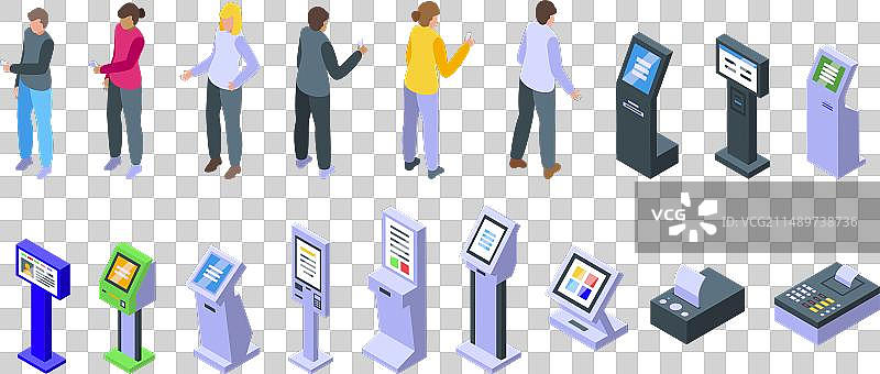 电子排队设备图标2.5D集图片素材