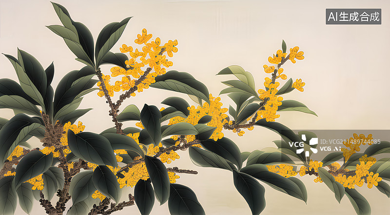 【AI数字艺术】中国画，桂花，工笔画，新中式图片素材