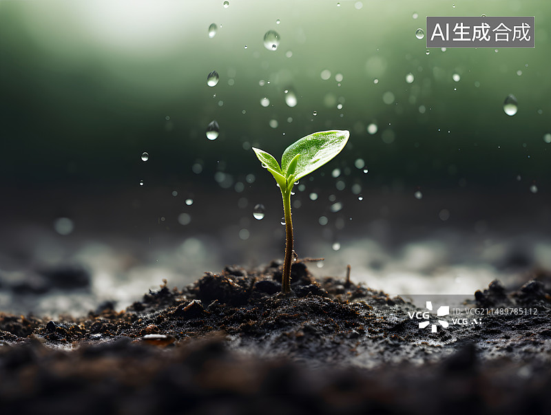 【AI数字艺术】湿植物在野外生长的特写镜头图片素材