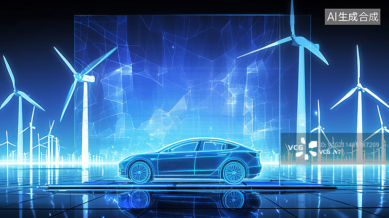 【AI数字艺术】3D电车风机新能源插画图片素材