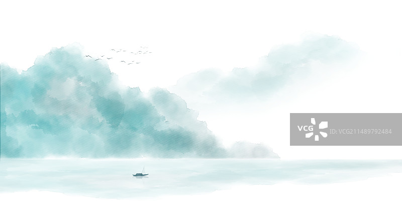 新中式水墨山水风景插画图片素材