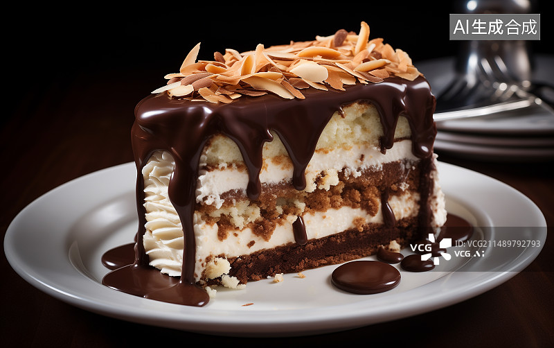 【AI数字艺术】杏仁巧克力蛋糕图片素材