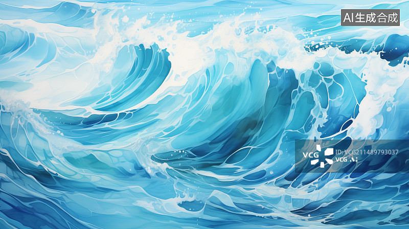 【AI数字艺术】海浪海水插图插画图片素材