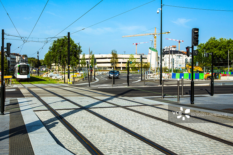 欧洲法国南特市轨道电车交通景观图片素材