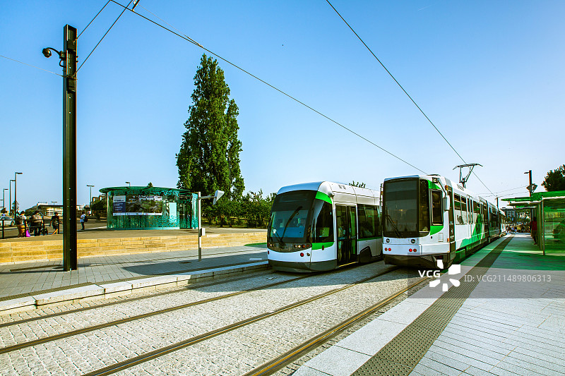 欧洲法国南特市轨道电车交通景观图片素材
