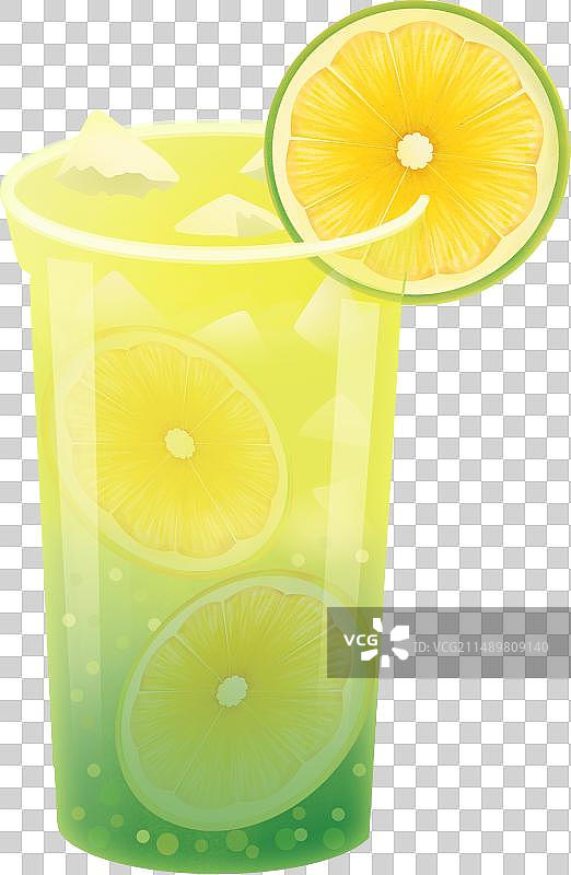 插画元素绿色果茶饮品大杯柠檬黄柠檬片图片素材