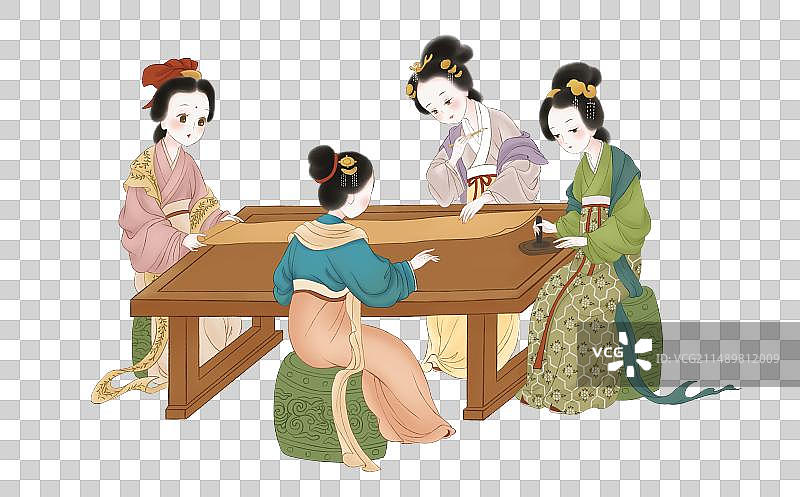 古风姐妹聚会元素图片素材