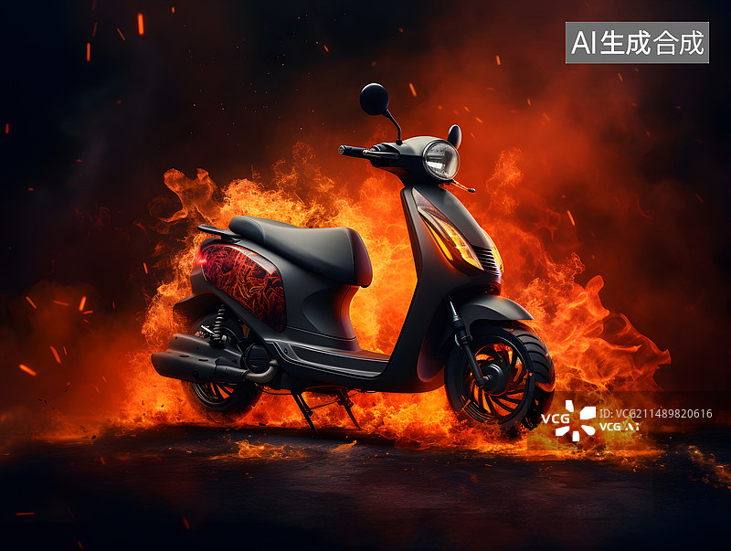 【AI数字艺术】电动自行车起火图片素材