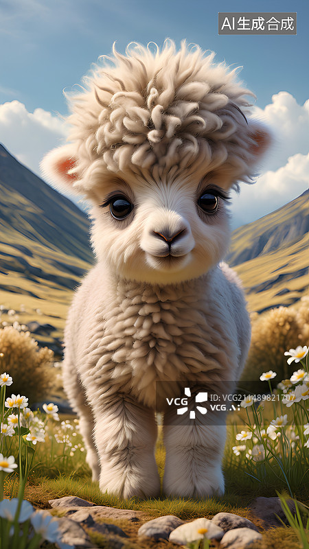 【AI数字艺术】羊驼幼崽，萌萌哒，卡通羊驼，可爱图片素材