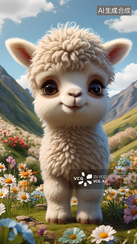 【AI数字艺术】羊驼幼崽，萌萌哒，卡通羊驼，可爱图片素材