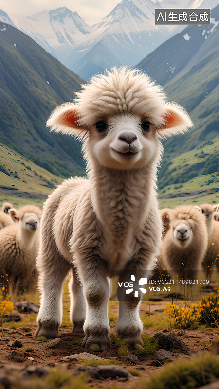 【AI数字艺术】羊驼幼崽，萌萌哒，卡通羊驼，可爱图片素材