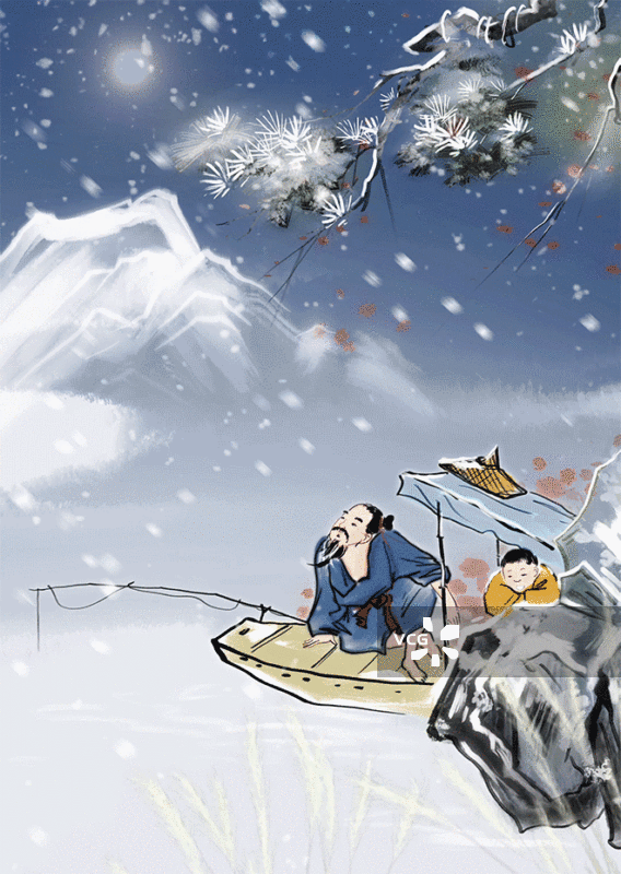 汉江垂钓唐朝服饰古代服装历史人物插画动画图片素材