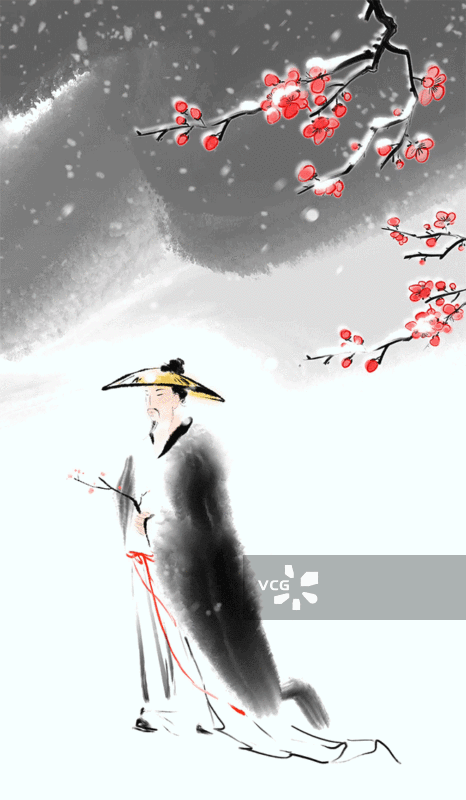 踏雪寻梅唐朝服饰古代服装历史人物插画动画图片素材