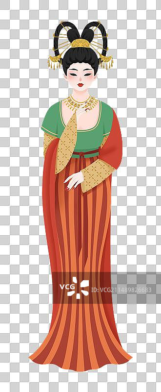 卡通唐朝仕女图插画图片素材