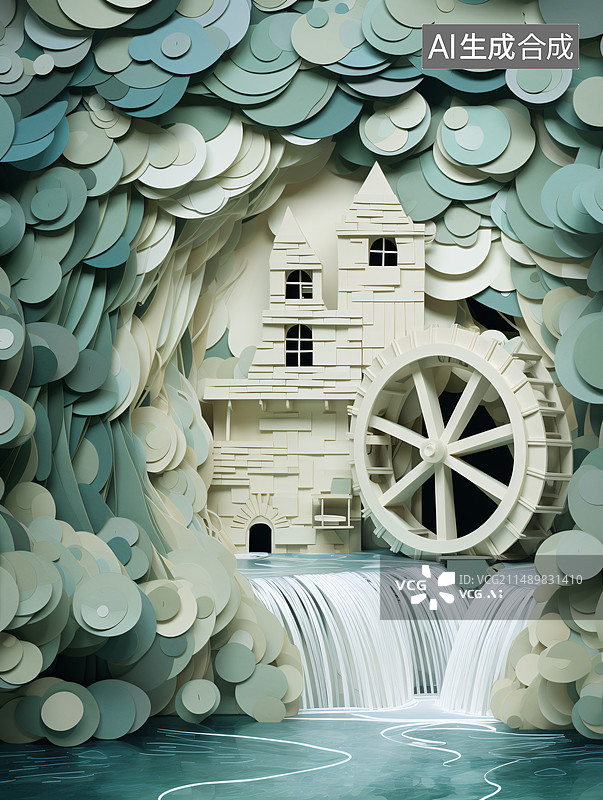 【AI数字艺术】水车图片素材