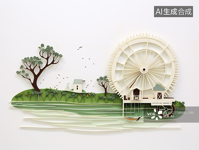 【AI数字艺术】水车图片素材