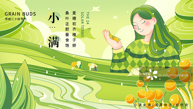 夏天小满农耕乡村插画图片素材