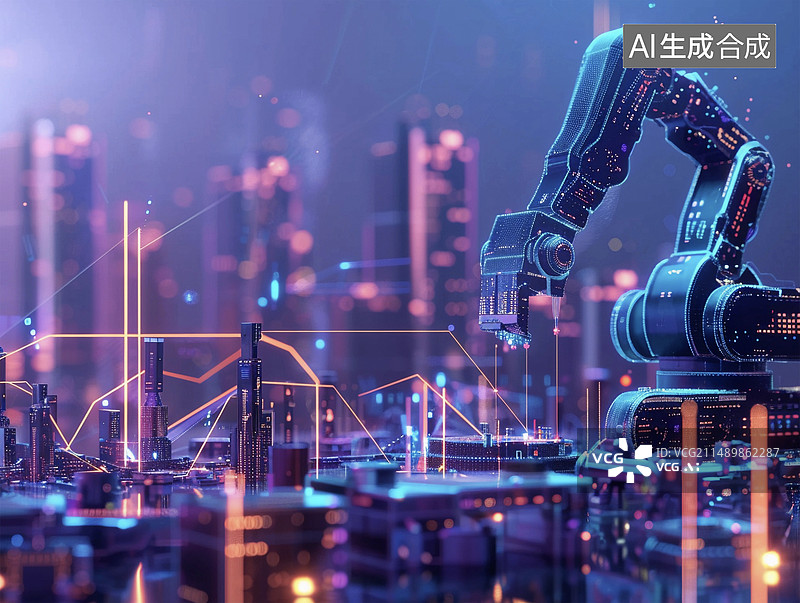 【AI数字艺术】机械臂建造未来城市图片素材