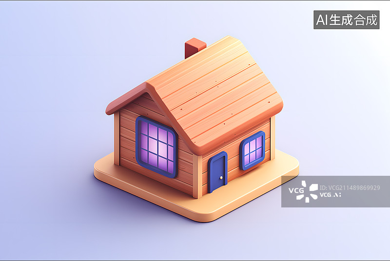 【AI数字艺术】可爱3d卡通木屋设计模型图片素材