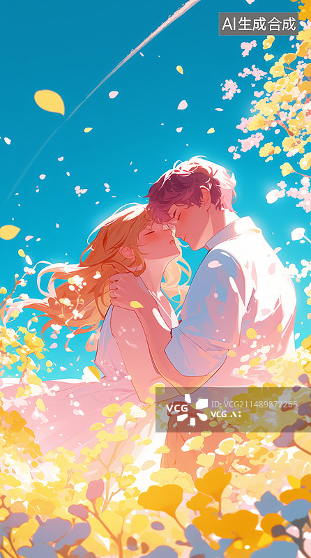 【AI数字艺术】甜蜜情人情侣伴侣户外插画图片素材