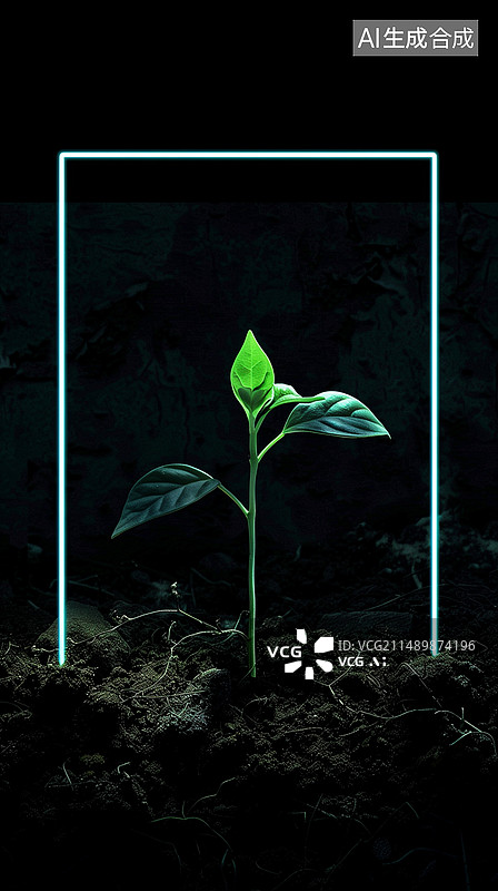 【AI数字艺术】植物 幼苗 黑夜 培养图片素材