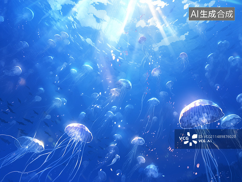 【AI数字艺术】水母  蓝色 海洋 光 大海图片素材