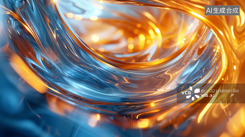 【AI数字艺术】金色液体质感涡旋抽象背景图片素材
