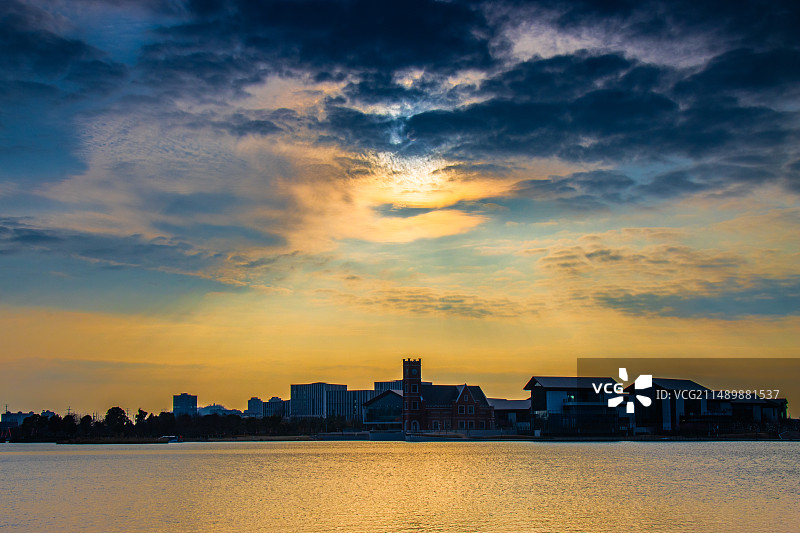 落日紫琅湖图片素材