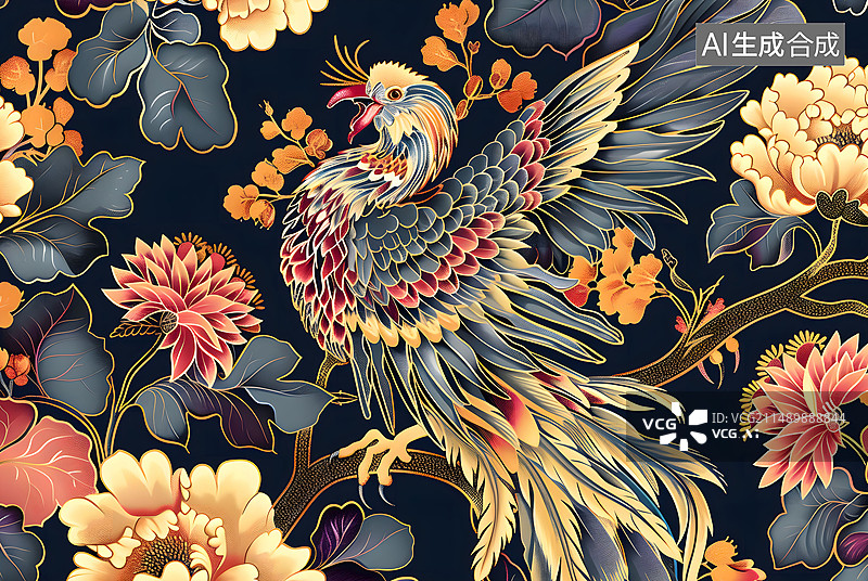 【AI数字艺术】中国布饰纹路背景插画图片素材