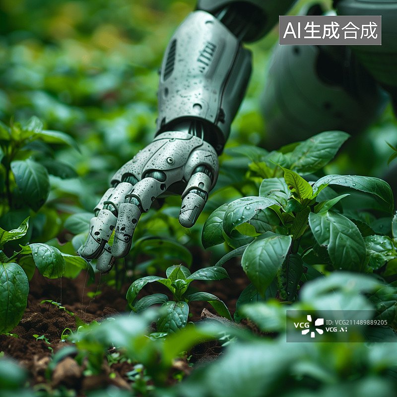 【AI数字艺术】未来世界的智慧农业采用机器人对农作物进行管理经营图片素材