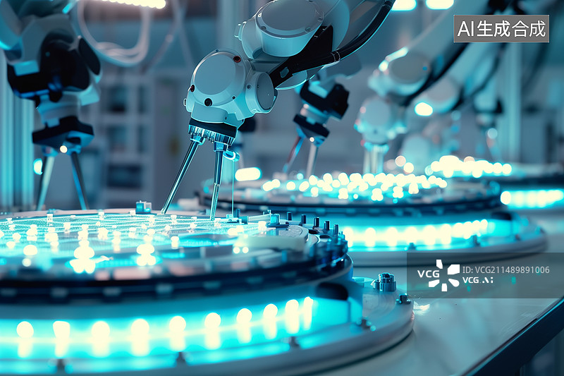【AI数字艺术】实验室自动化机械手臂制造特写镜头图片素材