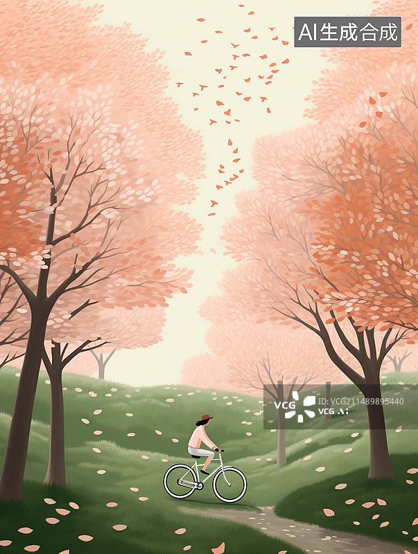 【AI数字艺术】森林里骑着自行车的人图片素材