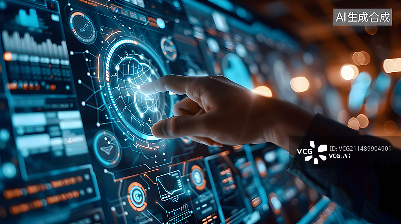 【AI数字艺术】使用未来数字界面进行人机交互 新质生产力助力行业图片素材