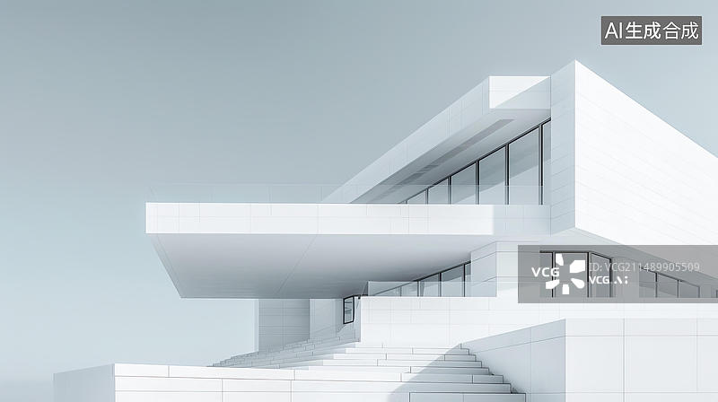 【AI数字艺术】现代简约白色露台别墅图片素材