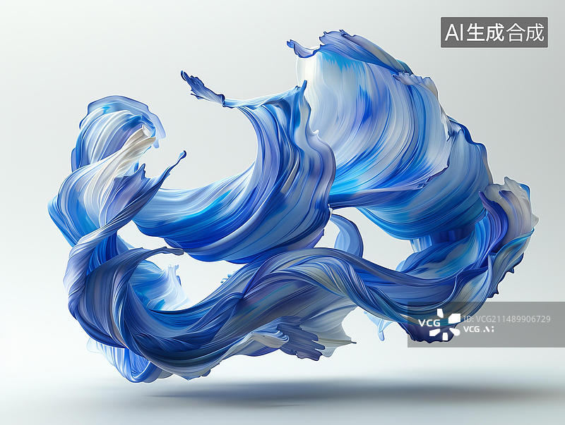 【AI数字艺术】飘逸的蓝色丝带图片素材