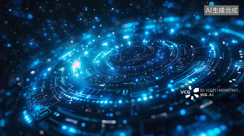 【AI数字艺术】蓝色抽象科技背景带圆形电路板图案图片素材