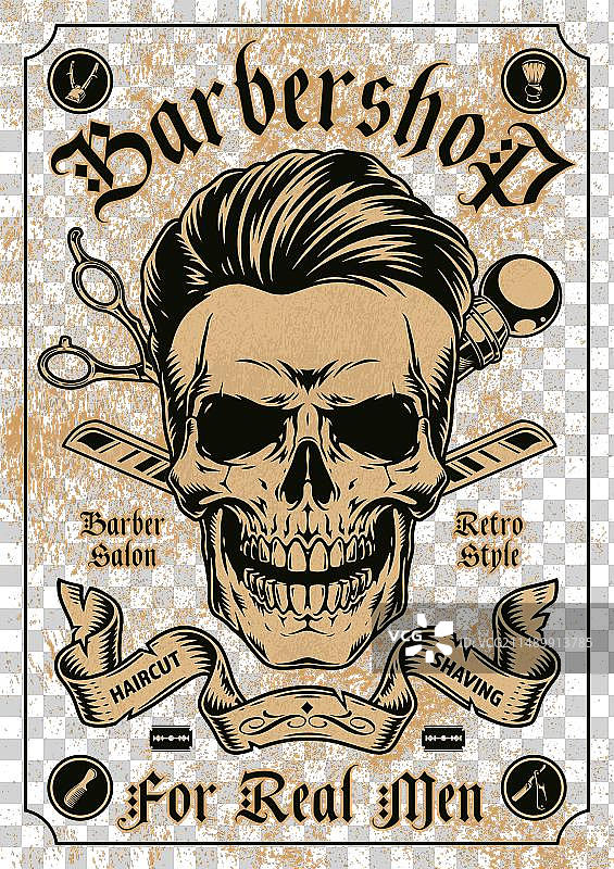 高档理发店复古单色海报图片素材