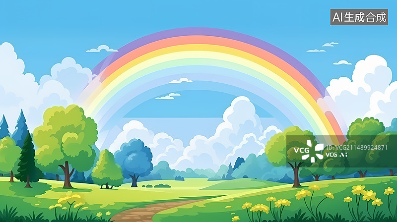 【AI数字艺术】自然风光彩虹插画背景图片素材