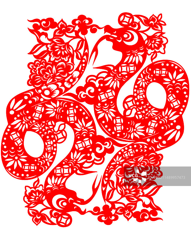 中国新年快乐蛇生肖剪纸图片素材