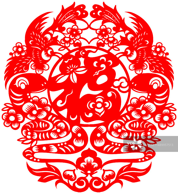 中国新年快乐蛇生肖剪纸图片素材