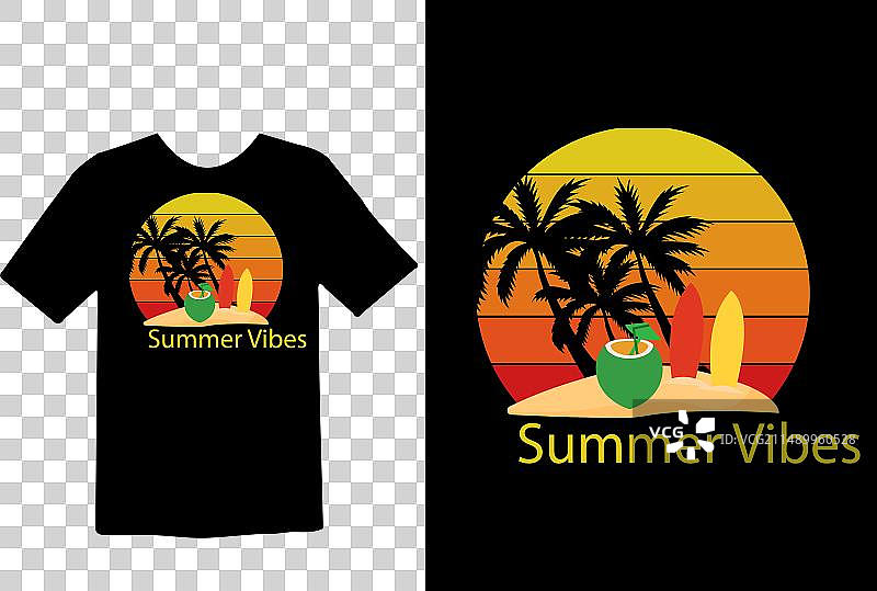 复古夏季主题T恤设计图片素材