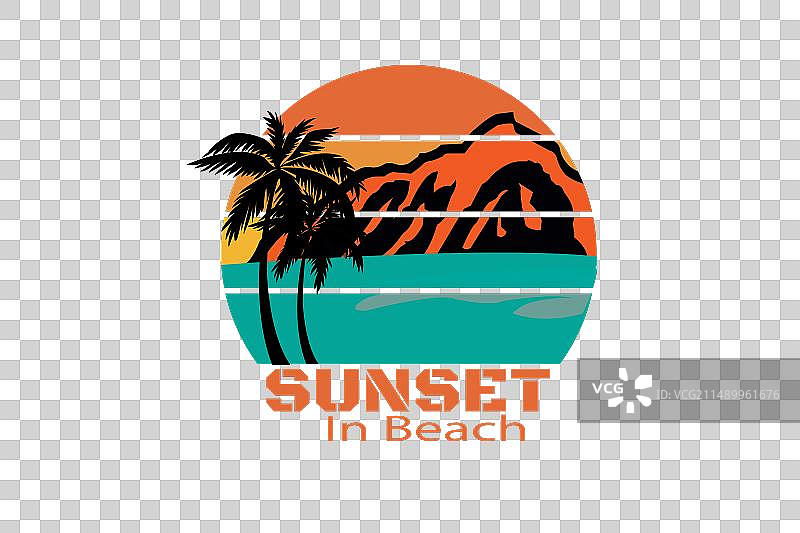 复古风日落风景T恤设计图片素材