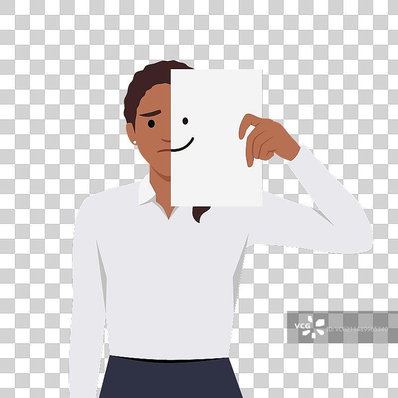 年轻忧郁的女子手持纸张，强颜欢笑图片素材